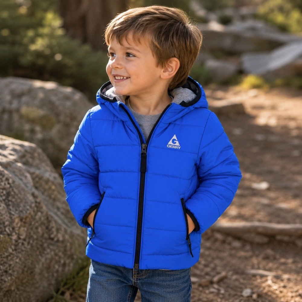 Gerry Kids Royal Blue Hooded Puffer Jacket Full Zip Quilted Coat 3T RN117732